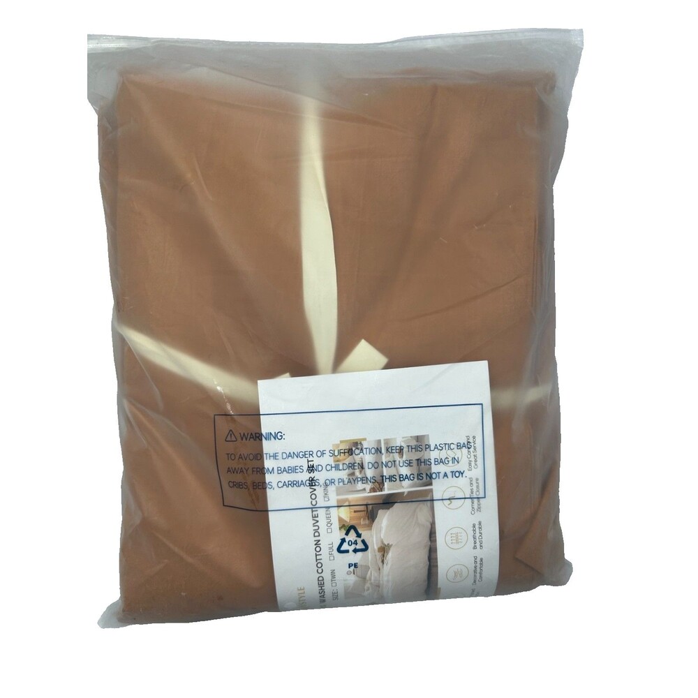 OMYSTYLE 100% Washed Cotton Duvet Cover Set King Burnt Orange Brown New